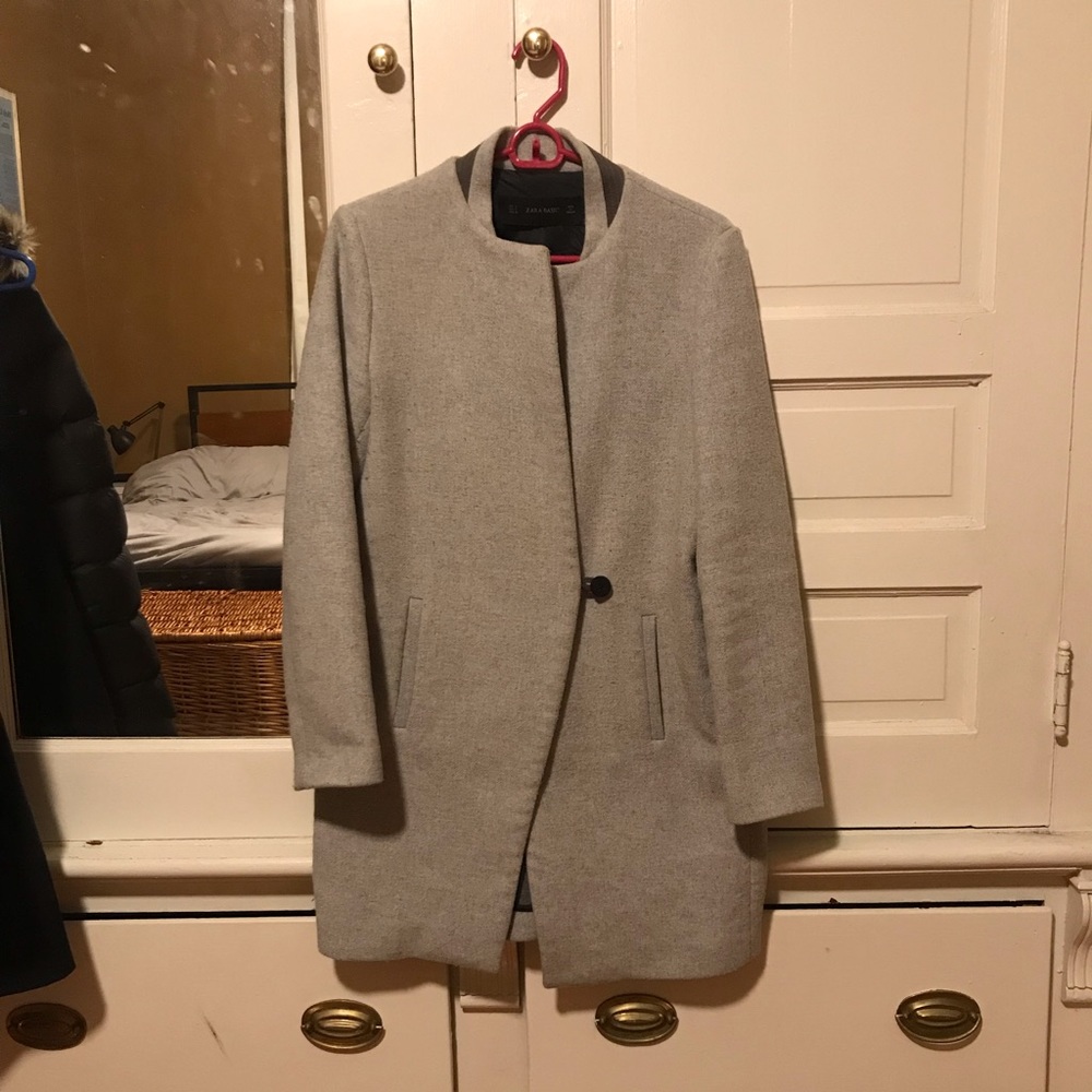 Zara grey wool minimalist cocoon coat, size S
